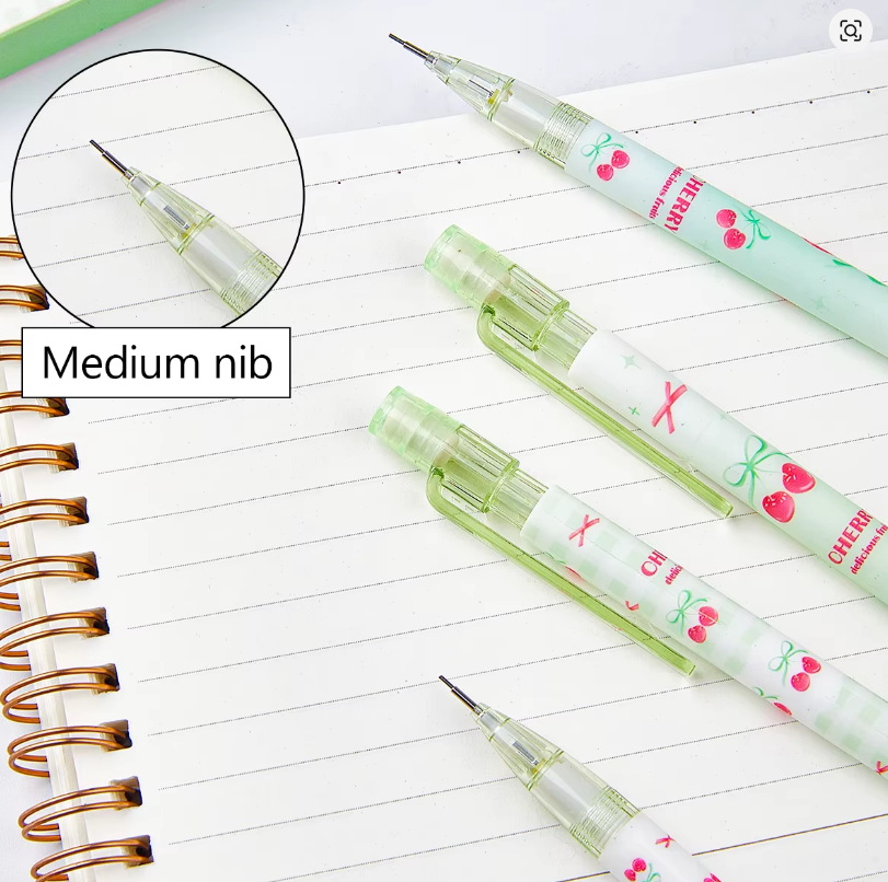 Kit 4 Lapiseiras Kawaii 0.5mm com Borracha 🍒✏️