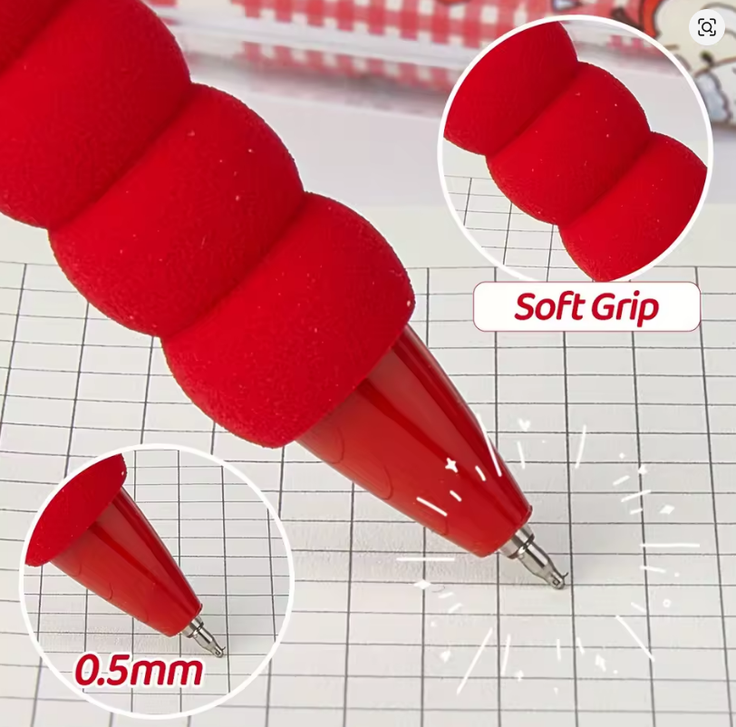 Kit 4 Canetas Gel Kawaii Apple Cat 0.5mm com Soft Grip 🍎🐱