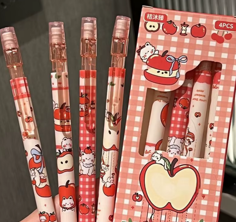 Kit 4 Lapiseiras Kawaii 0.5mm com Borracha 🍒✏️