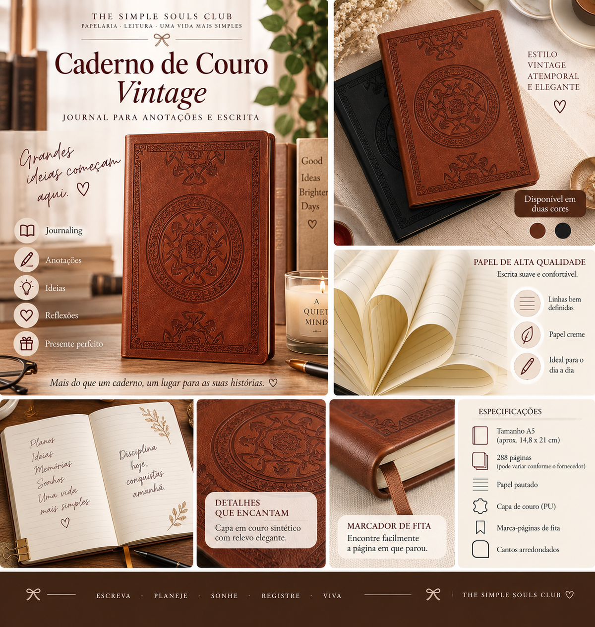 Caderno de Couro Vintage – Journal para Anotações e Escrita