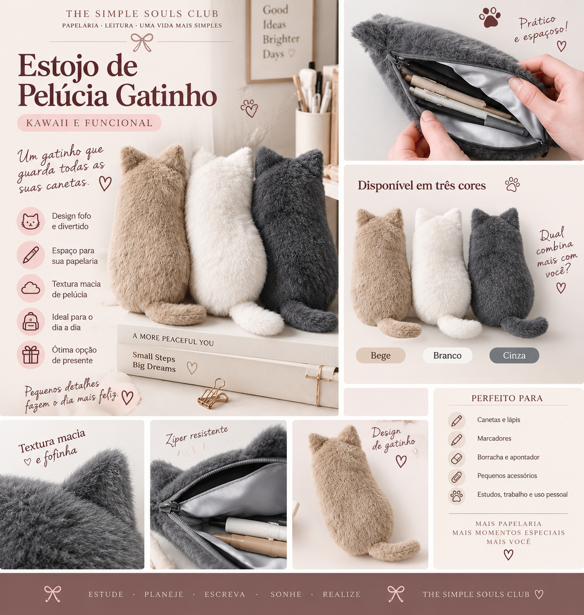 Estojo de Pelúcia Gatinho Kawaii
