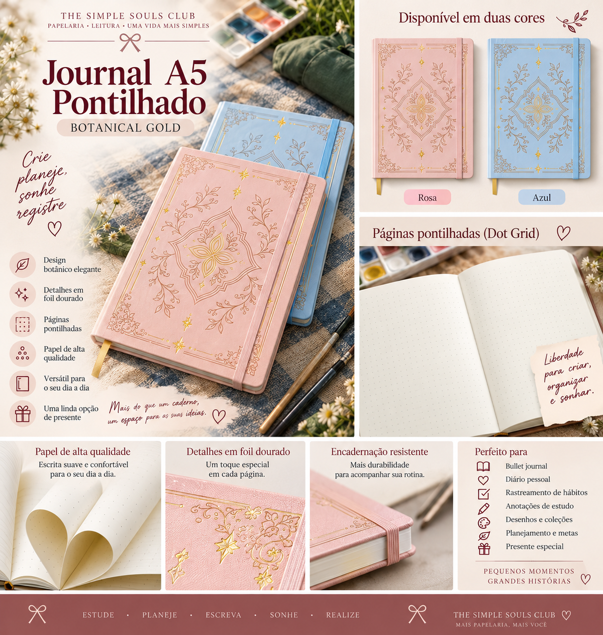Journal A5 Pontilhado Botanical Gold