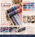 Kit 12 Fitas Washi Celestial com Detalhes Dourados