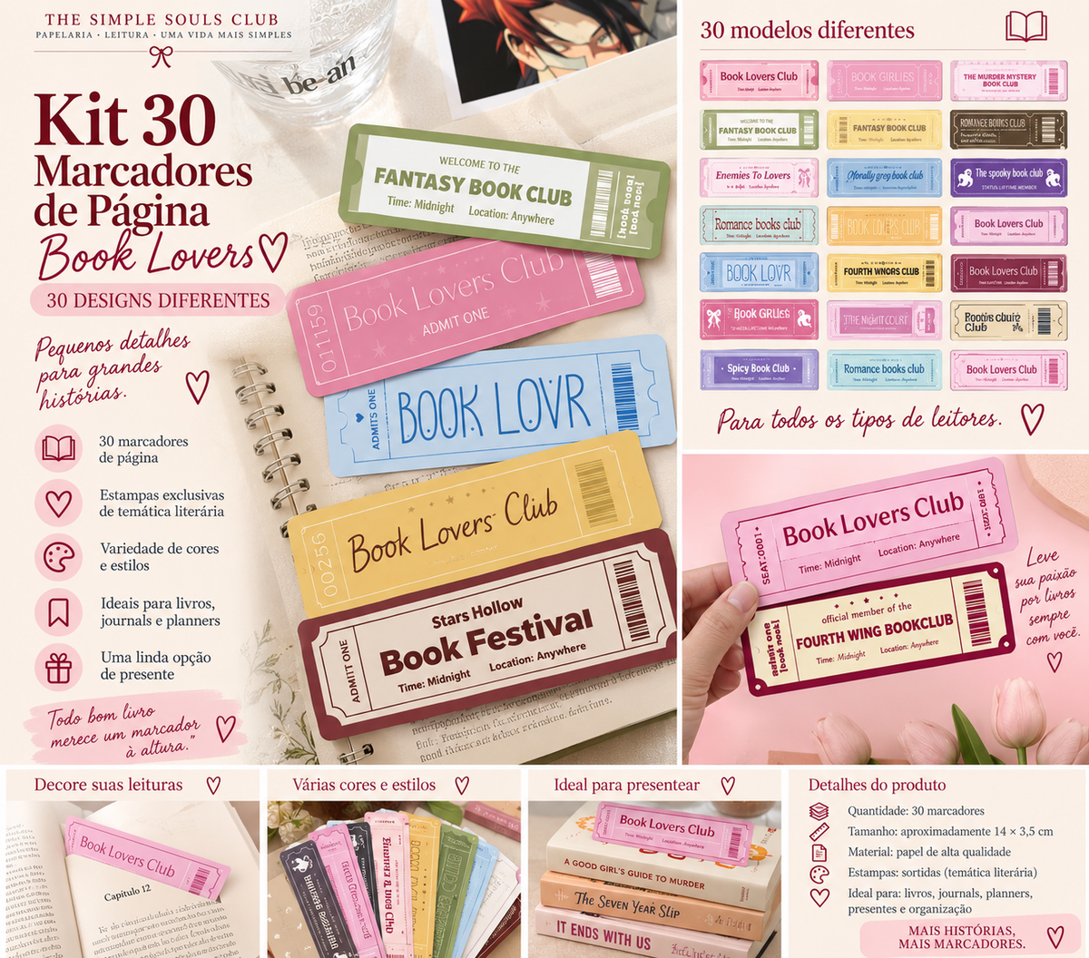 Kit 30 Marcadores de Página Book Lovers