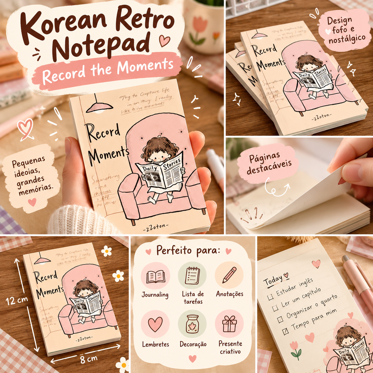 Bloco de Notas Retrô Coreano – Record the Moments