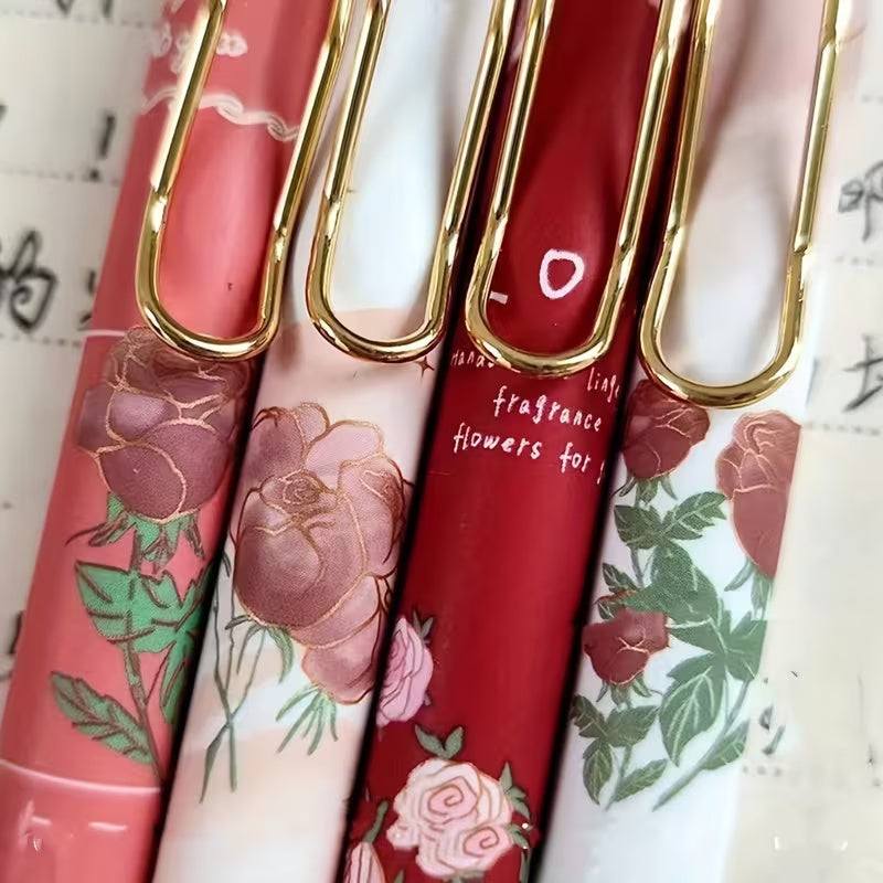 Kit 4 Canetas Florais Vintage 0.5mm 🌹✨